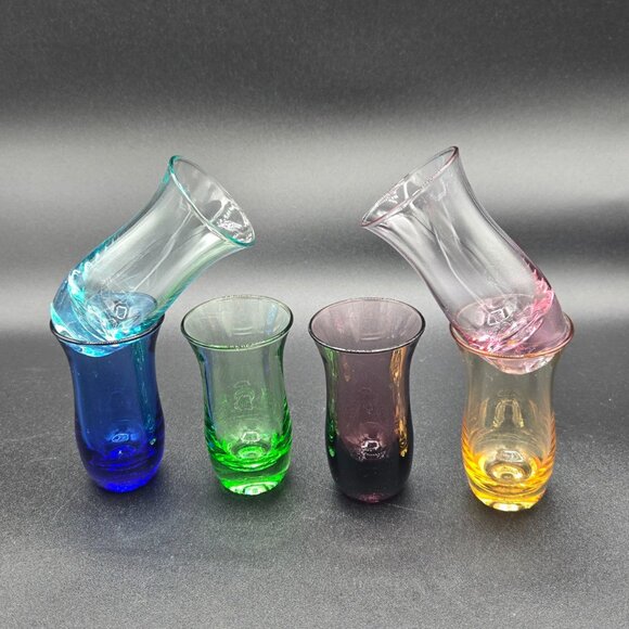 Retro Vintage Multi Coloured Shot Glasses | Glows Under UV Light | Set of 6 - Picture 4 of 5